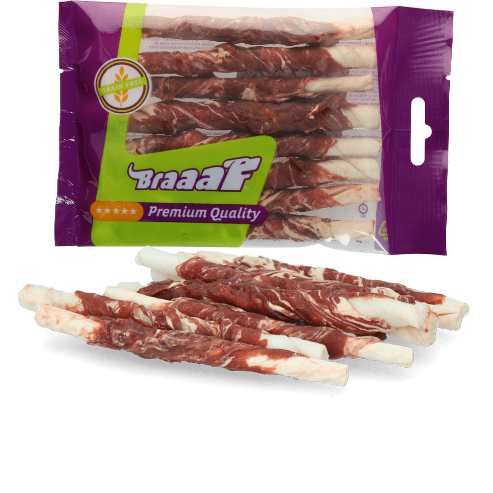 Braaaf Rawhide Roll Sticks Lam & Vis - 8 st.