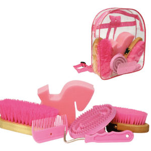 Poetsset van 7 items in Rugtas roze