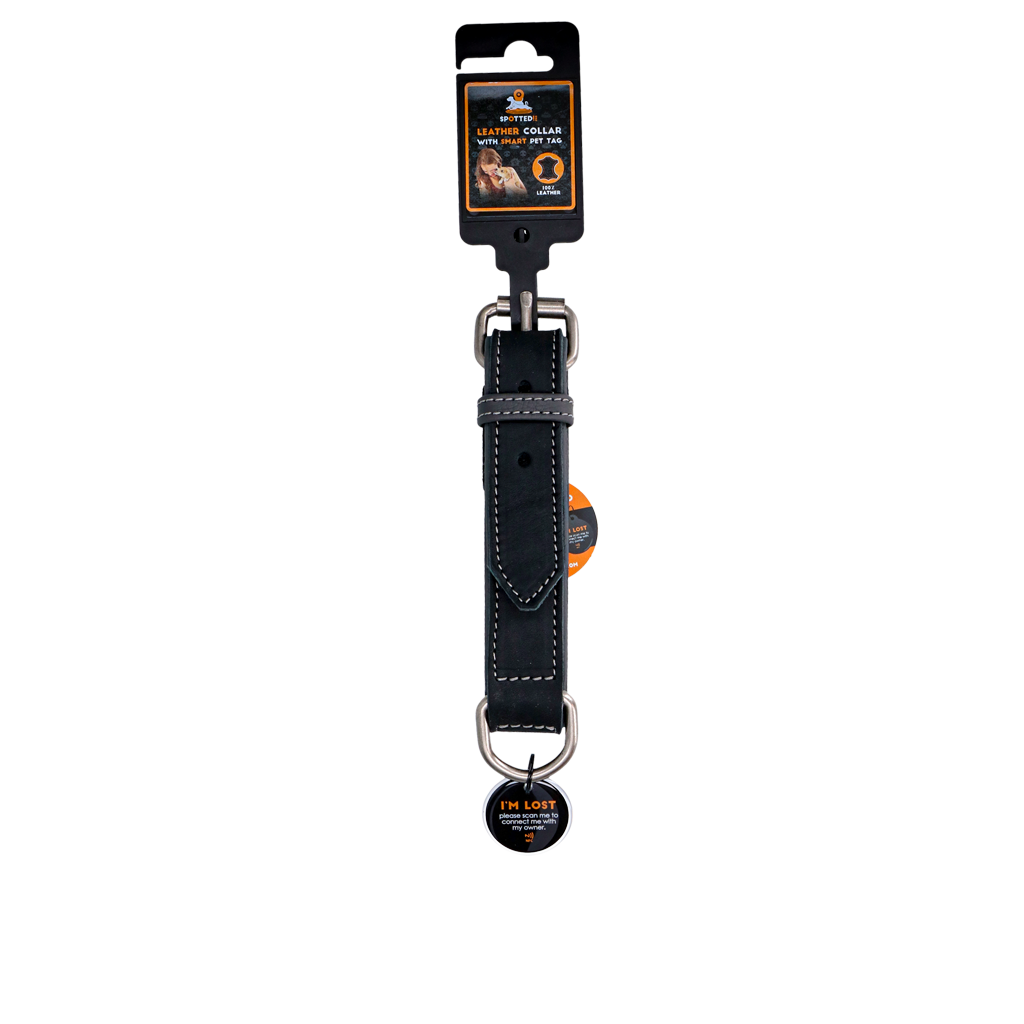 Spotted! Pro Leren Halsband Zwart 2,5 x 40 cm - Afbeelding 2