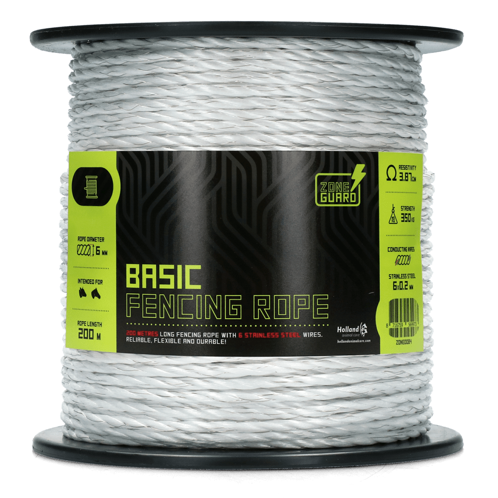 ZoneGuard 6 mm Basic afrasteringskoord wit 200 m